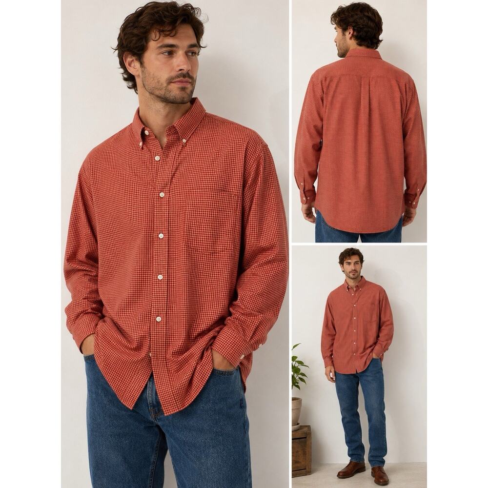 Y2K Eddie Bauer Relaxed Fit Tall XXL Red Micro Plaid Button Down Dadcore Office